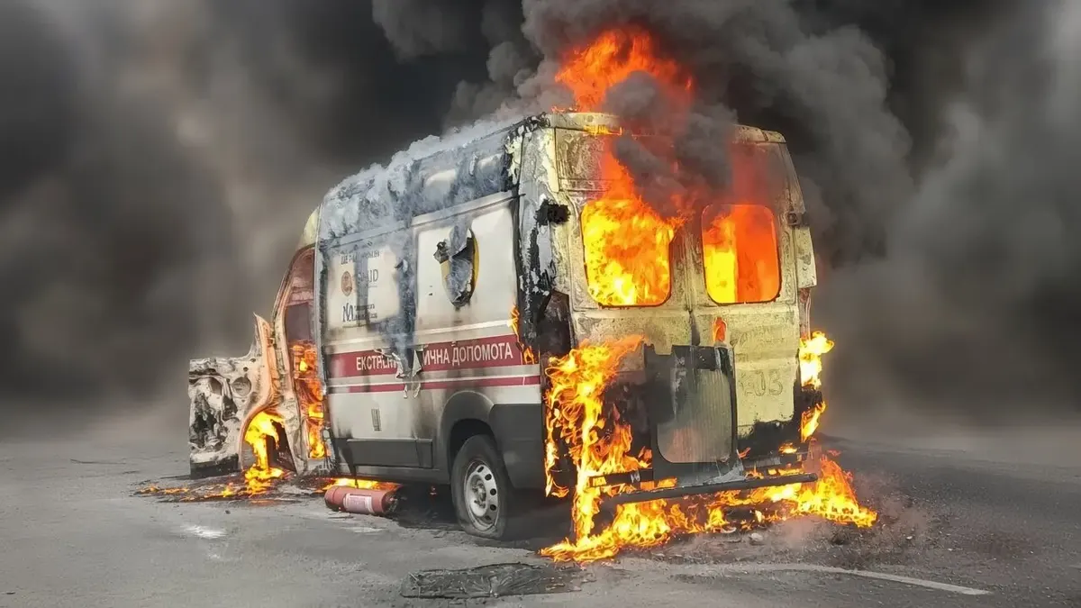 У Херсоні дрон влучив у «швидку»: двоє медиків поранені, авто згоріло