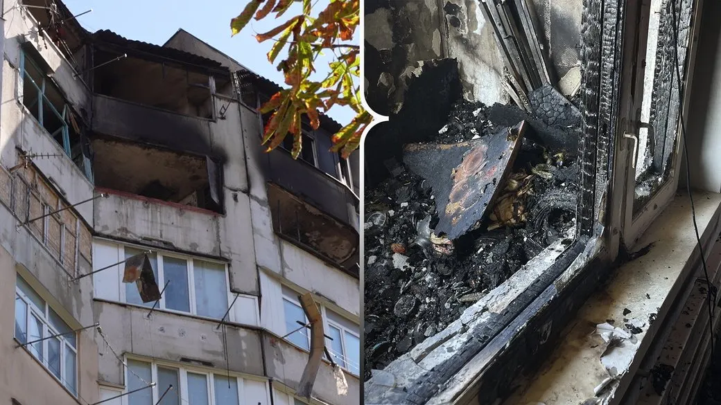 Пожежа у херсонській багатоповерхівці після удару дрона: пошкоджено 8 квартир
